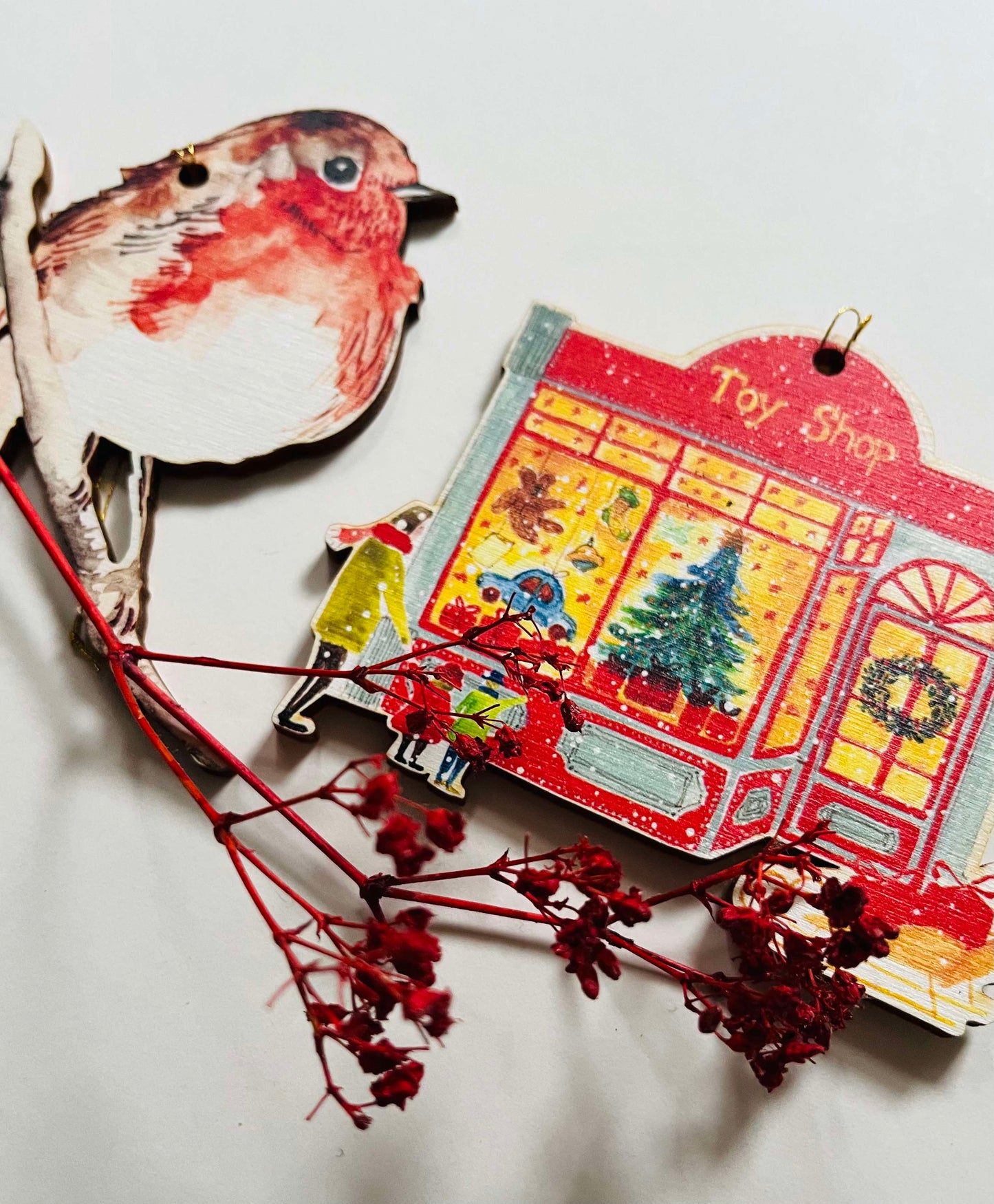 Christmas Toy Shop Greeting Card & Wood Decoration | Maria Zvaric Design | Made with Sustainable Materials