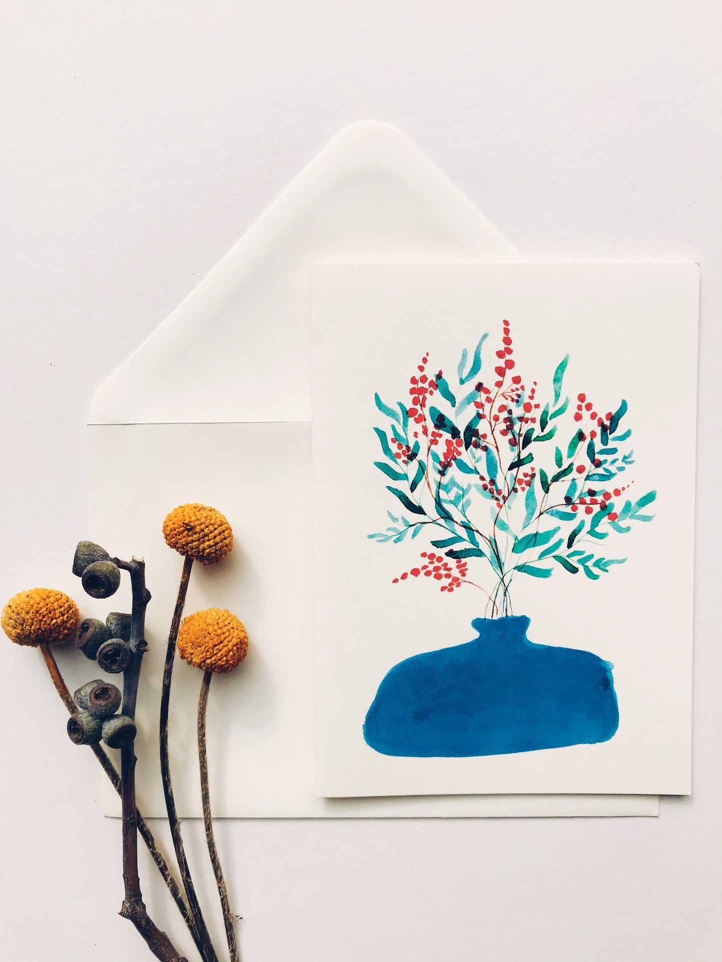 Blue Vase with Eucalyptus - Greetings Card