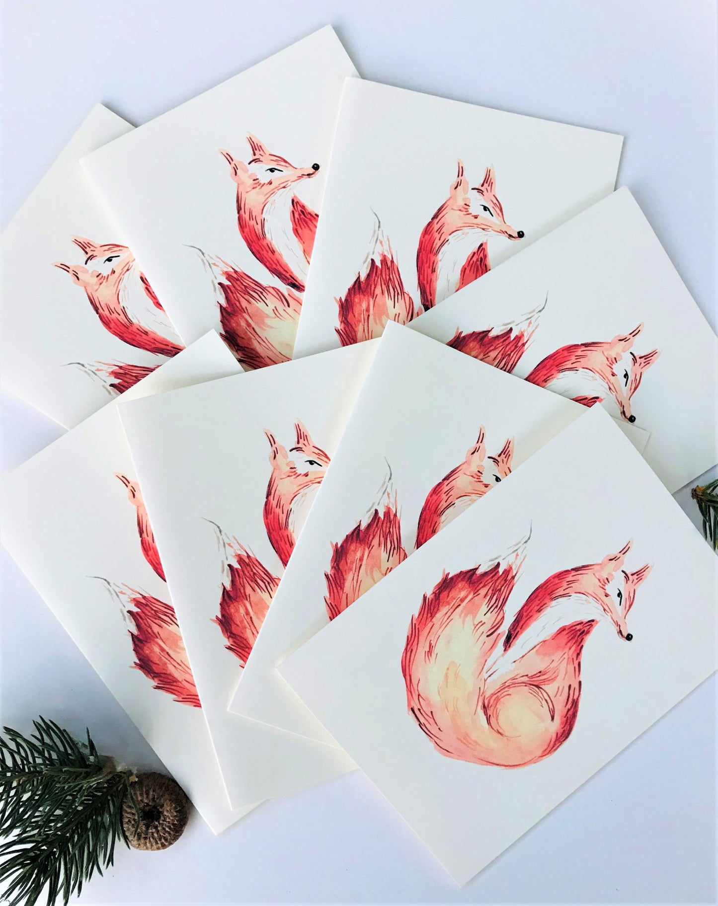 Pack of 8 Fox Christmas Greeting Cards | Elegant Festive Design | Maria Zvaric Illustration