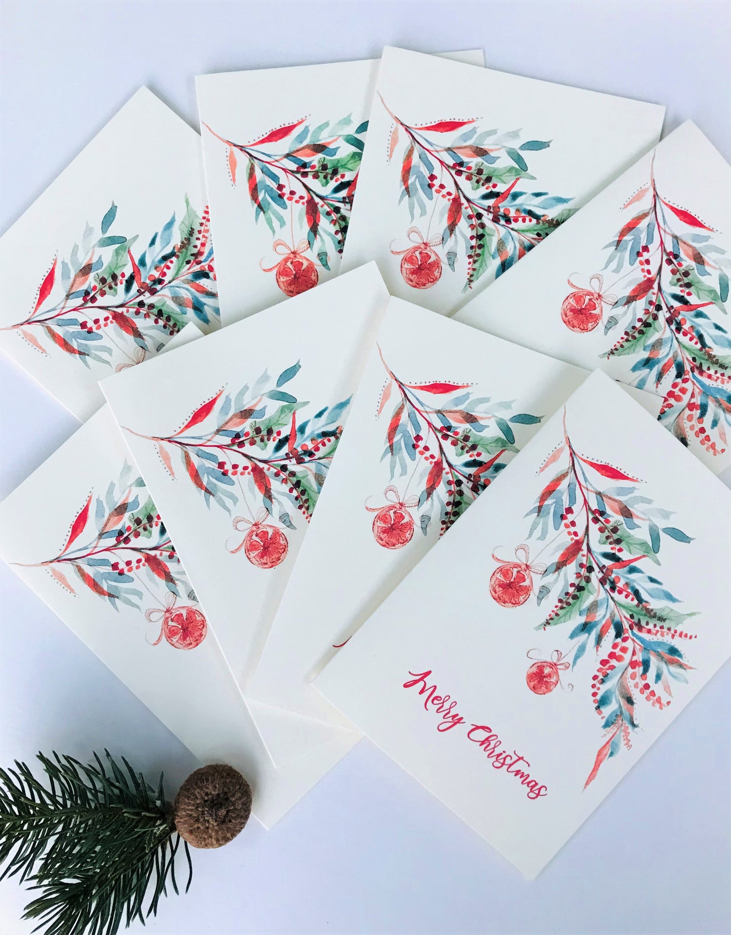 Pack of 8 Dried Orange Christmas Greeting Cards | Elegant Festive Design | Maria Zvaric Illustration