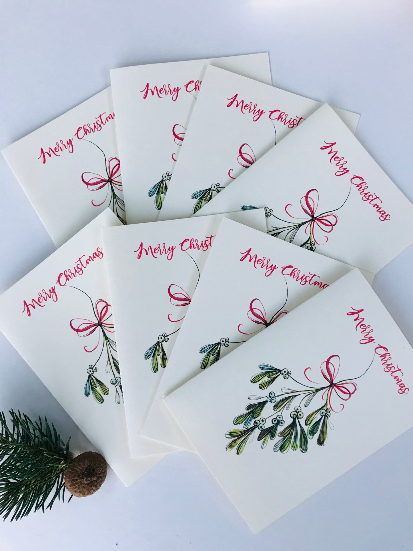 Pack of 8 Mistletoe Christmas Greetings Cards | Elegant Festive Design | Maria Zvaric Illustration
