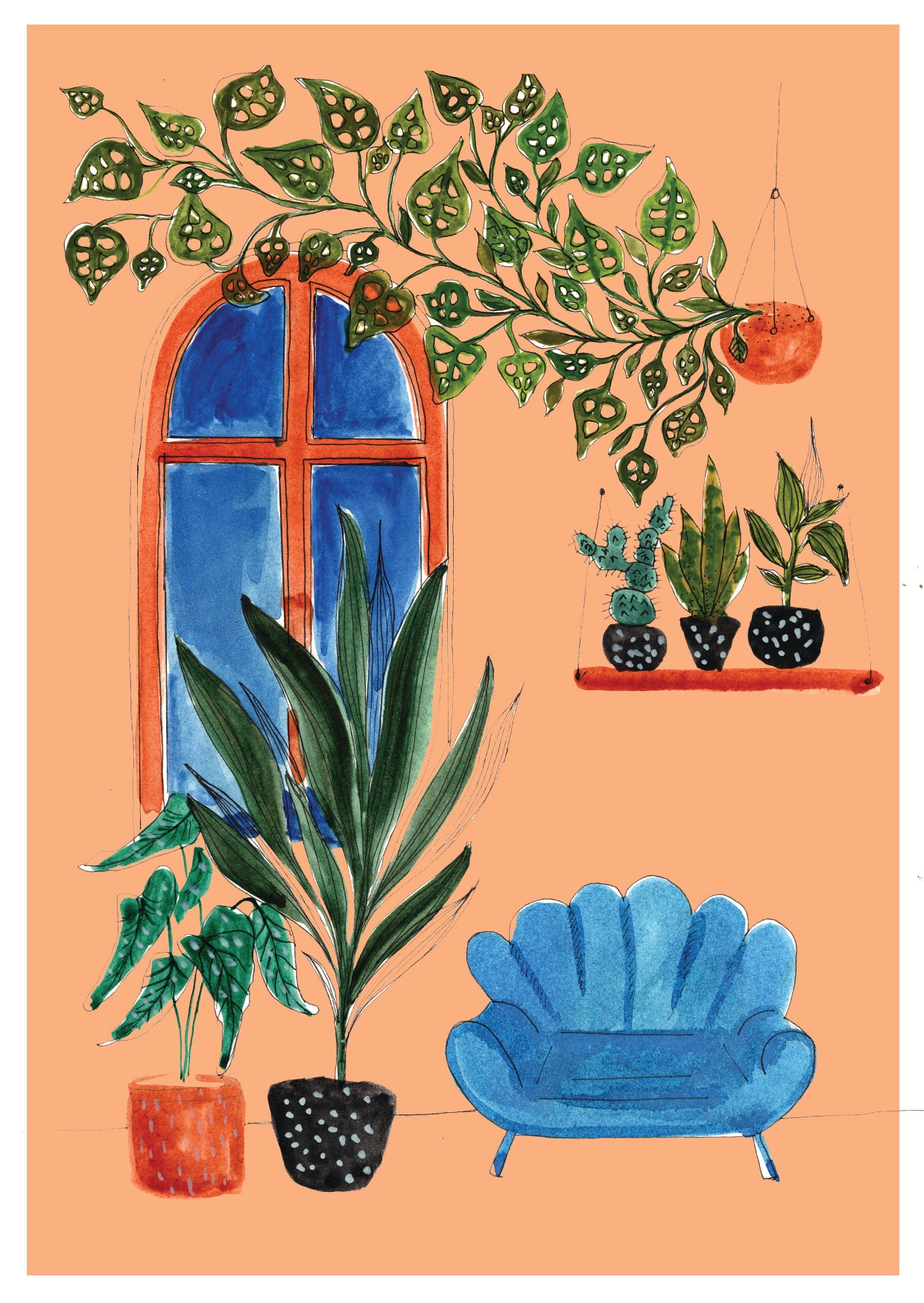 Living Room With House Plants - Greetings Card