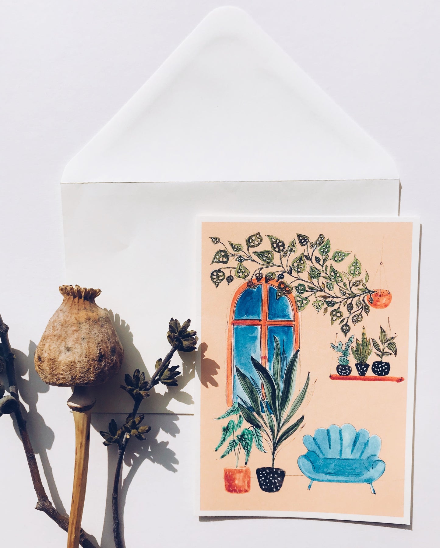 Living Room With House Plants - Greetings Card