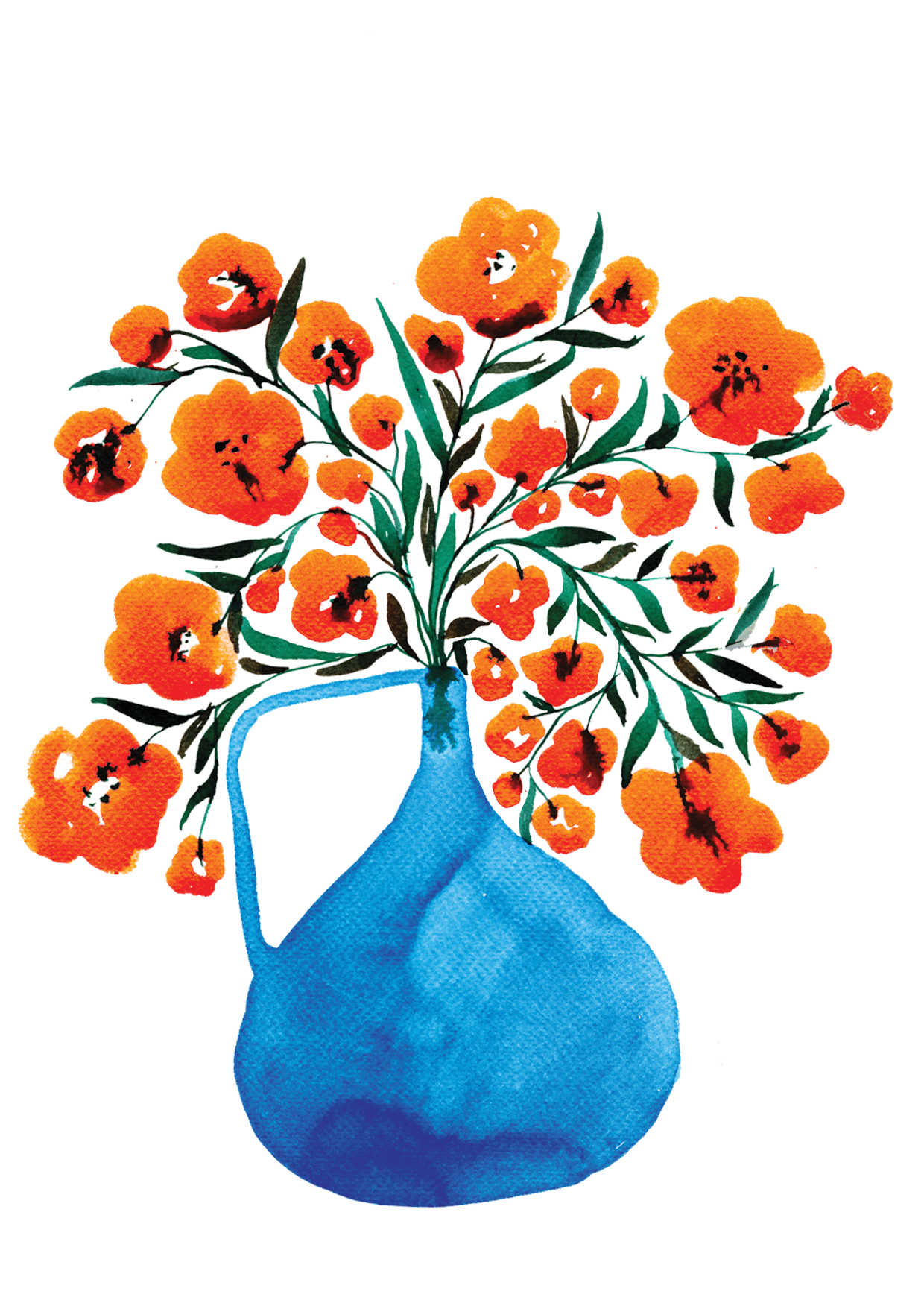 Blue Vase with Marigolds – Giclée Art Print in A4 or A3 on Ivory Paper (300gsm)