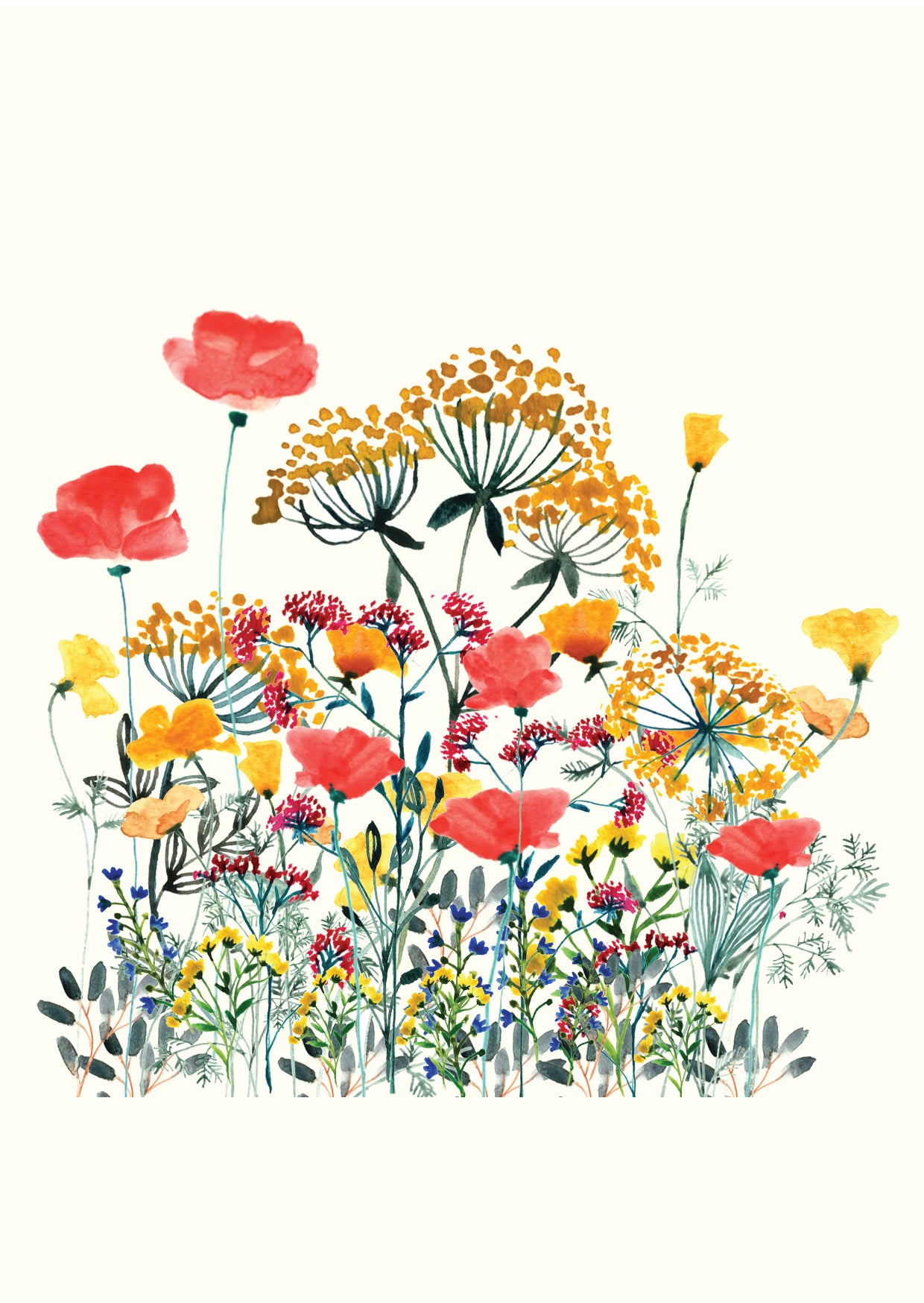 Red Poppy Fields 1 - Greetings Card