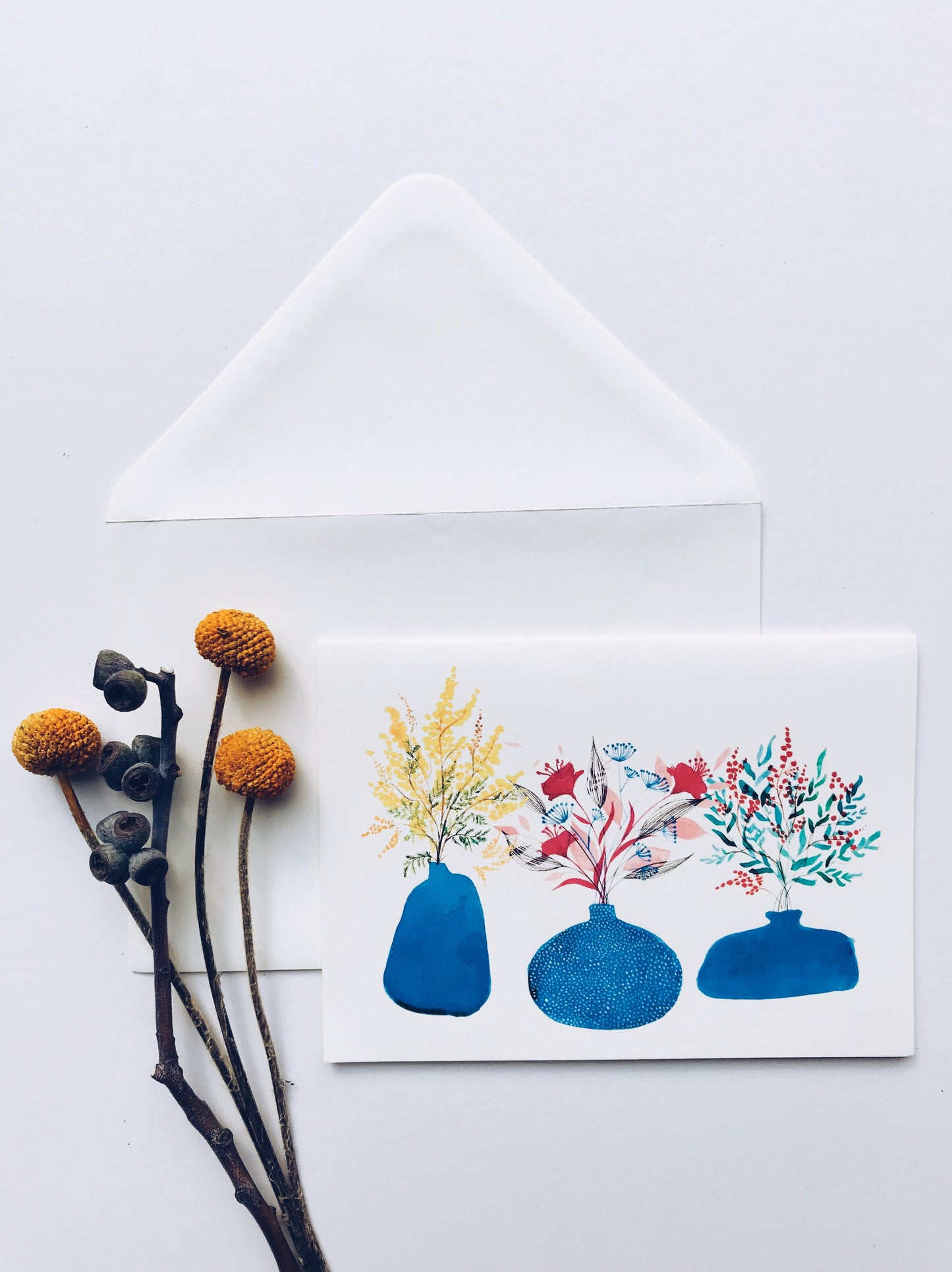 Blue Vase Trio - Greetings card