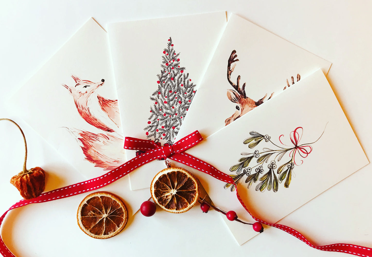 Mix Pack of 8 Christmas Greetings Cards | Elegant Festive Design | Maria Zvaric Illustration