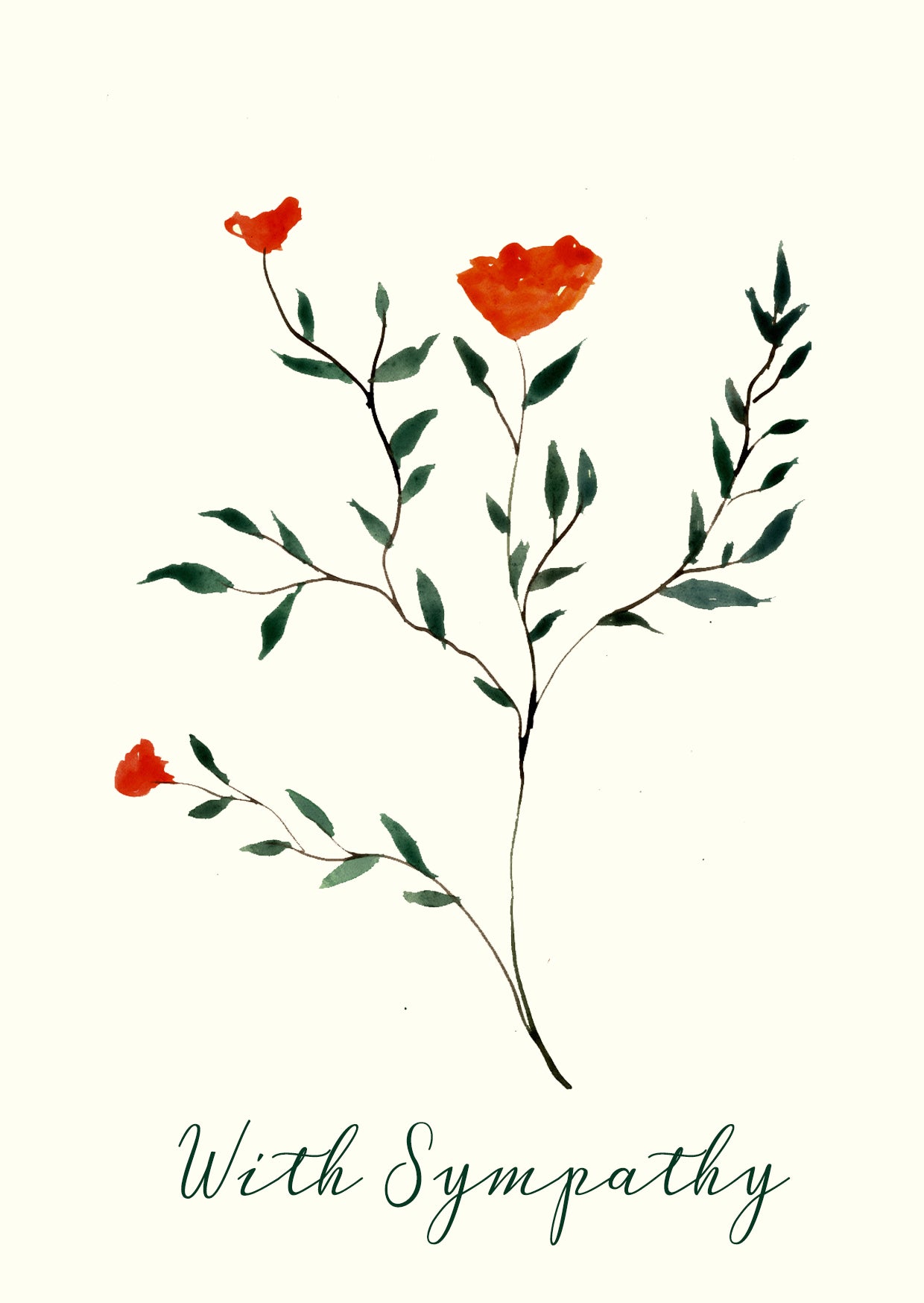 With Sympathy Greetings Card ( Orange Flower )