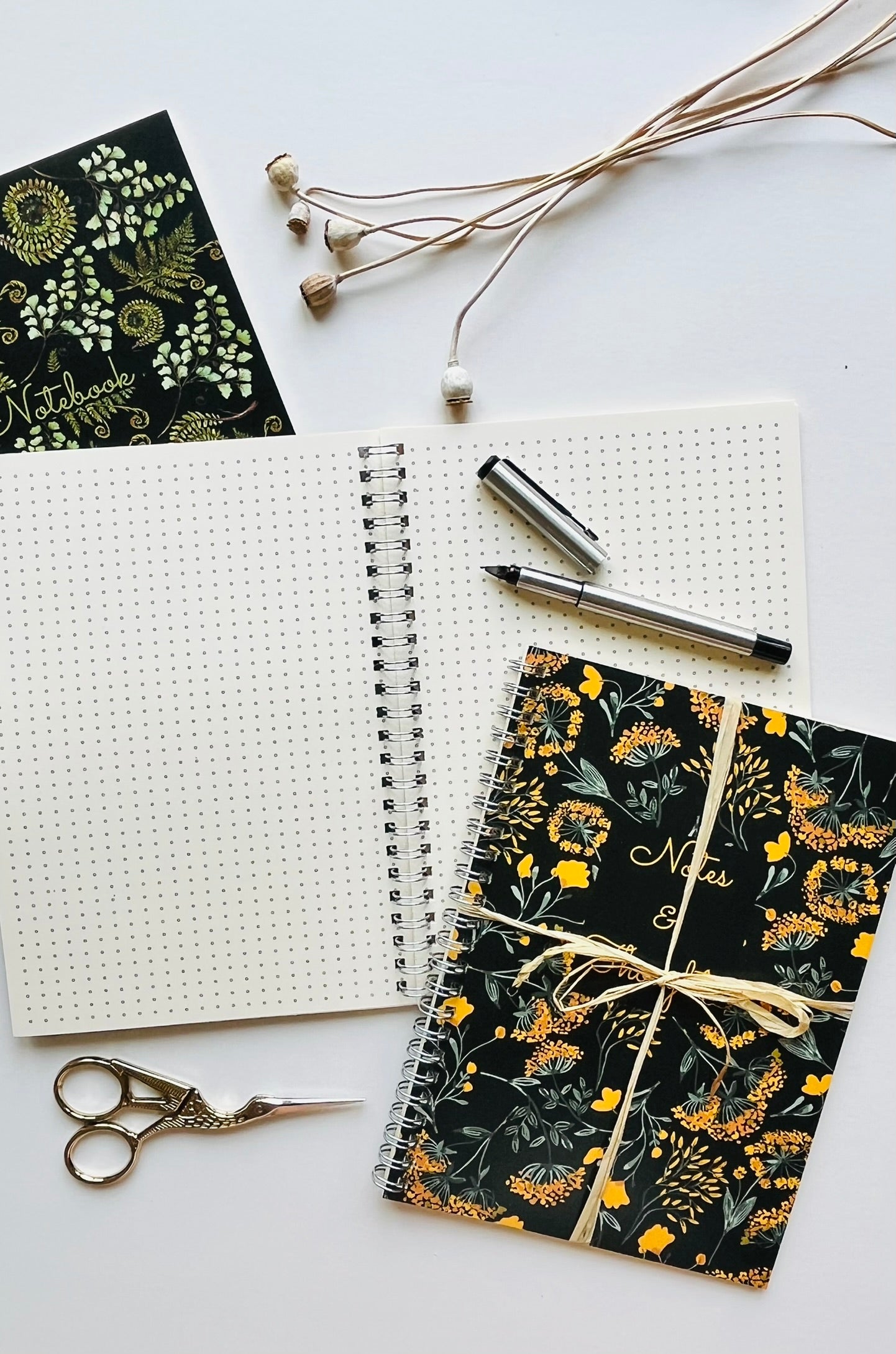 Yellow Summer Botanicals A5 Wirebound Notebook | Dotted & Plain Ivory Paper