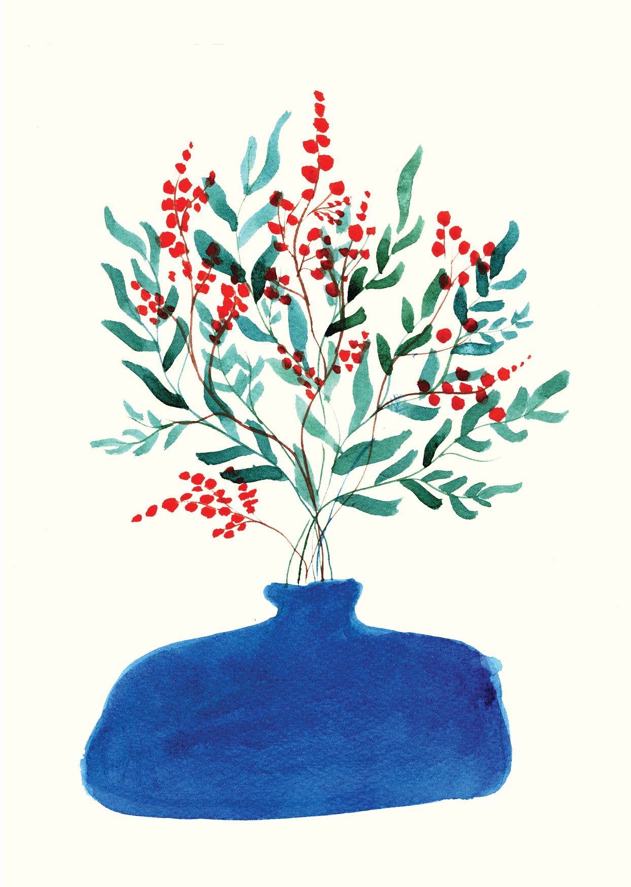 Blue Vase with Eucalyptus - Greetings Card