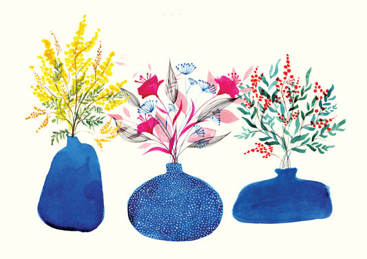 Blue Vase Trio - Greetings card