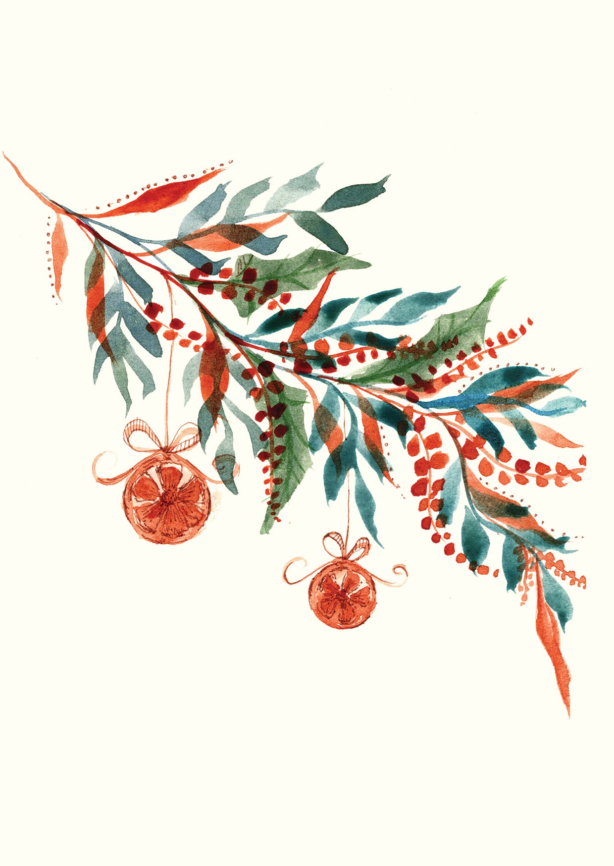 Dried Orange Christmas Greeting Card | Rustic Festive Design | Maria Zvaric Illustration