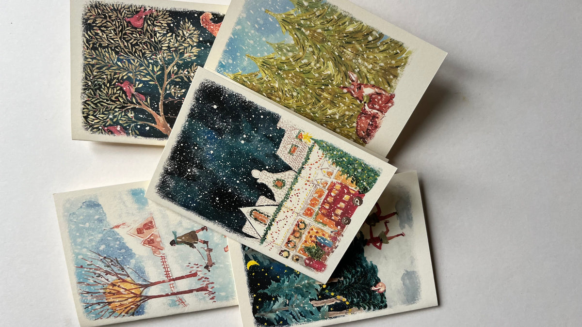 5 Tiny Christmas Greeting Cards | Mini Christmas Cards | Cute Festive Cards