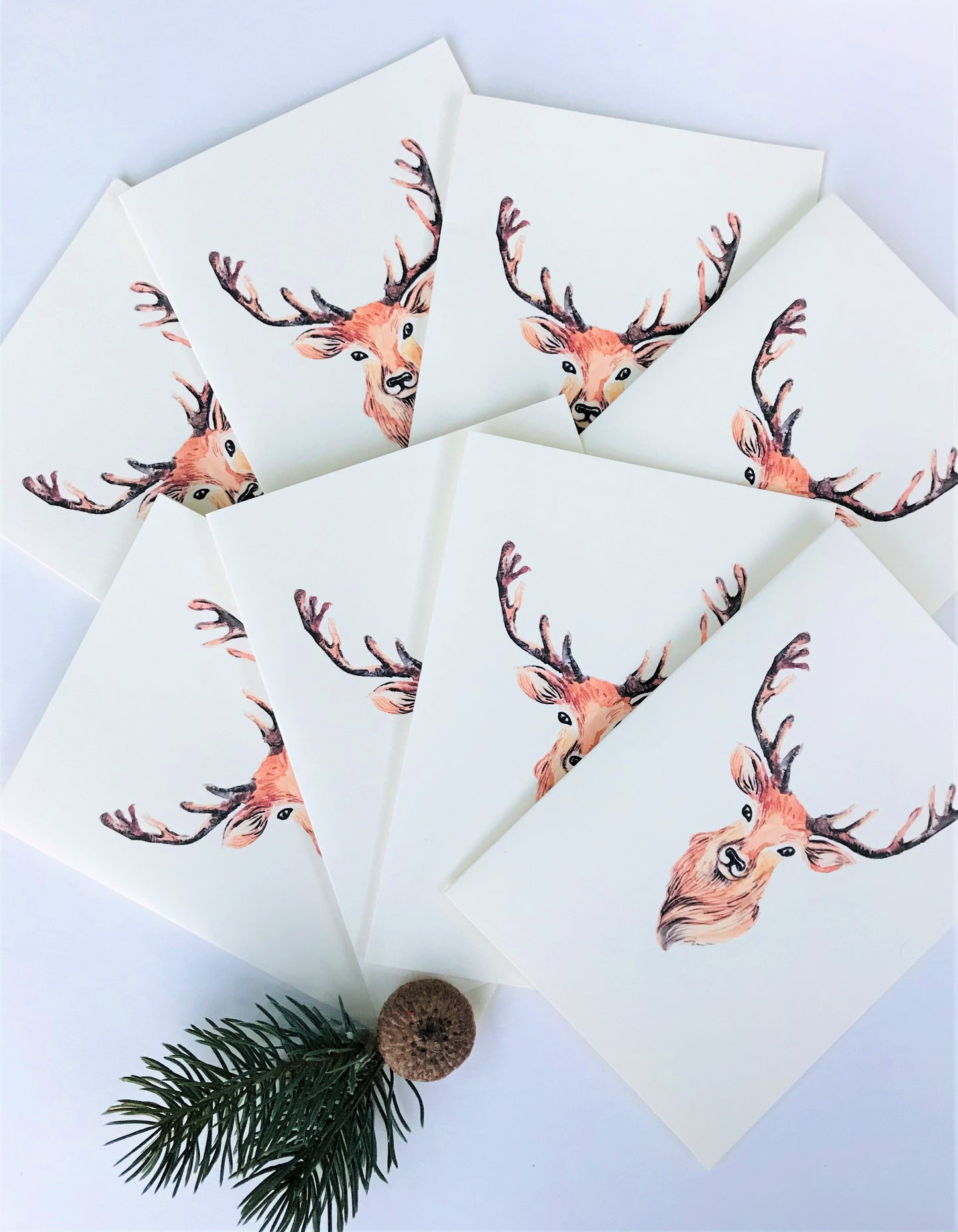 Pack of 8 Stag Christmas Greetings Cards | Elegant Festive Design | Maria Zvaric Illustration