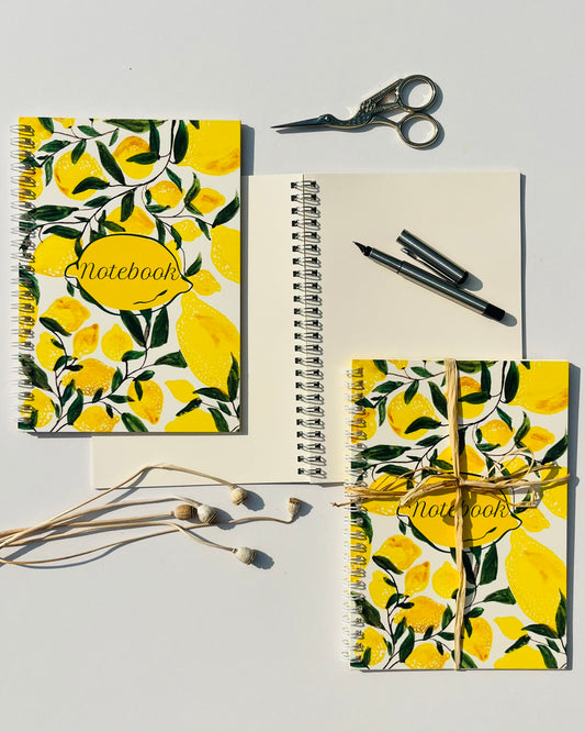 Lemon Botanical A5 Wirebound Notebook | Dotted & Plain Ivory Paper
