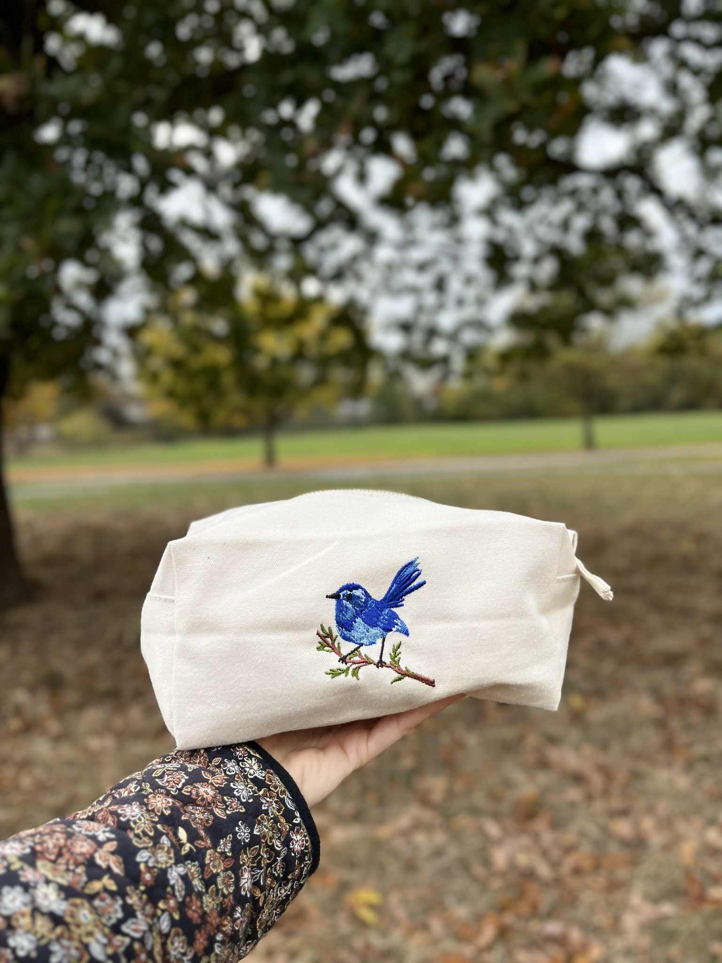 Canvas Accessory Bag – Blue Bird Design