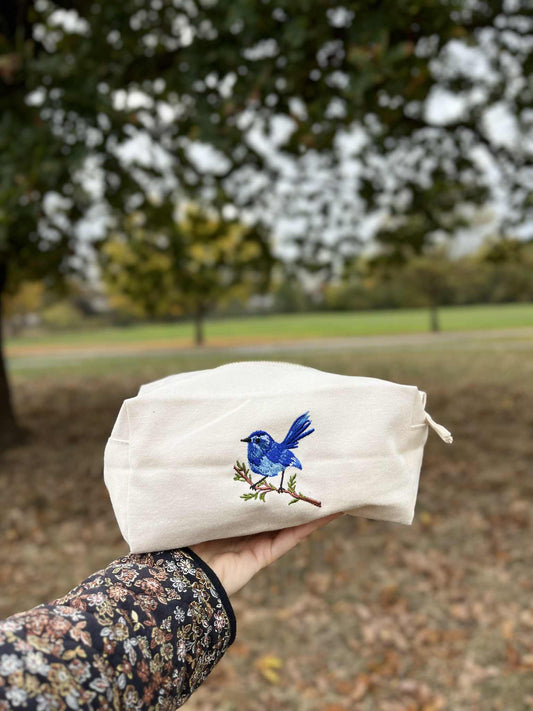 Canvas Accessory Bag – Blue Bird Design
