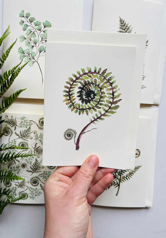 Fern Fronds Greeting Card on Ivory | Botanical Watercolour & Ink Design | Maria Zvaric Illustration