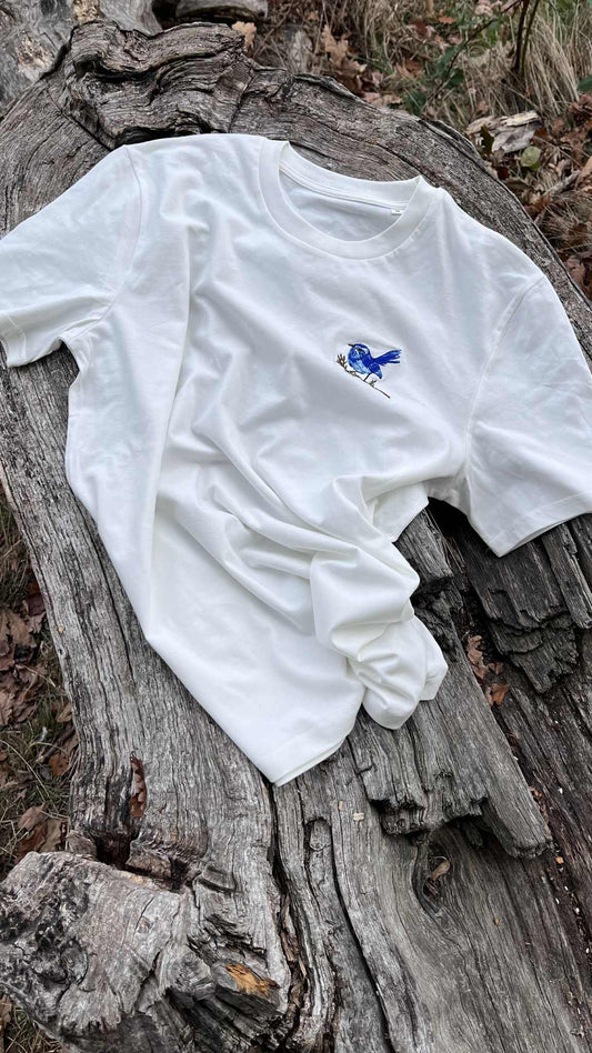 Blue Bird Embroidered Organic Cotton T-Shirt