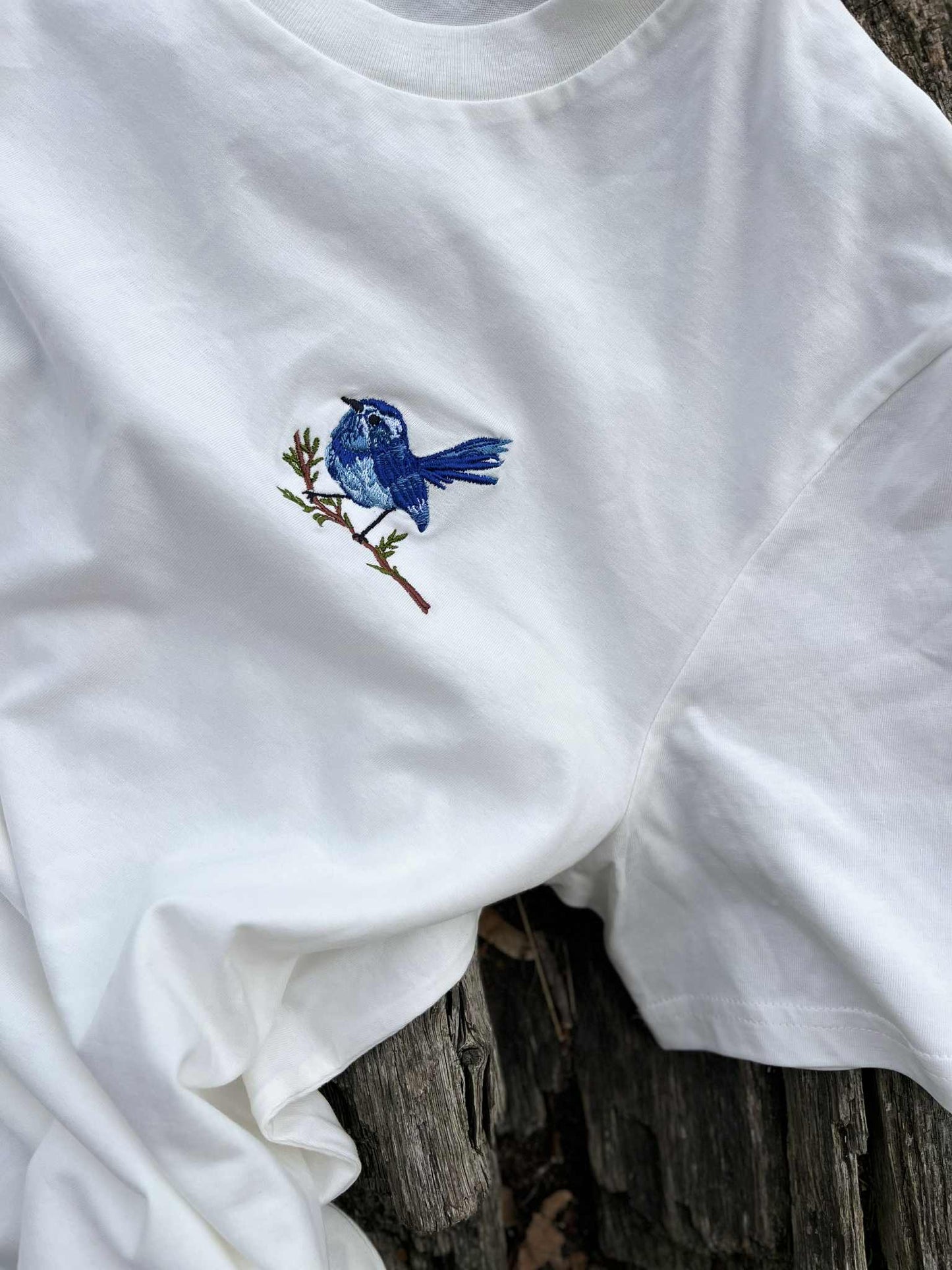 Blue Bird Embroidered Organic Cotton T-Shirt