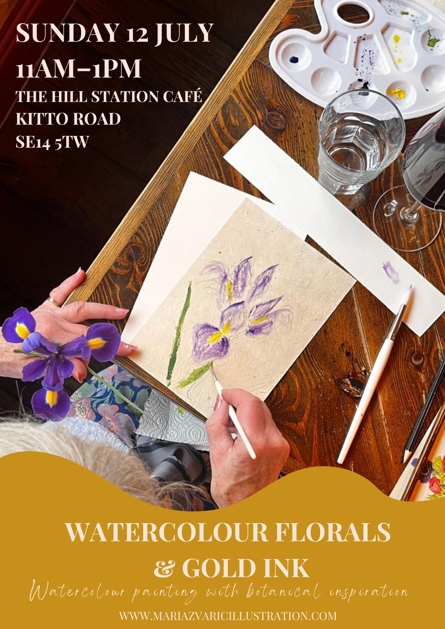 Watercolour Florals & Gold Ink