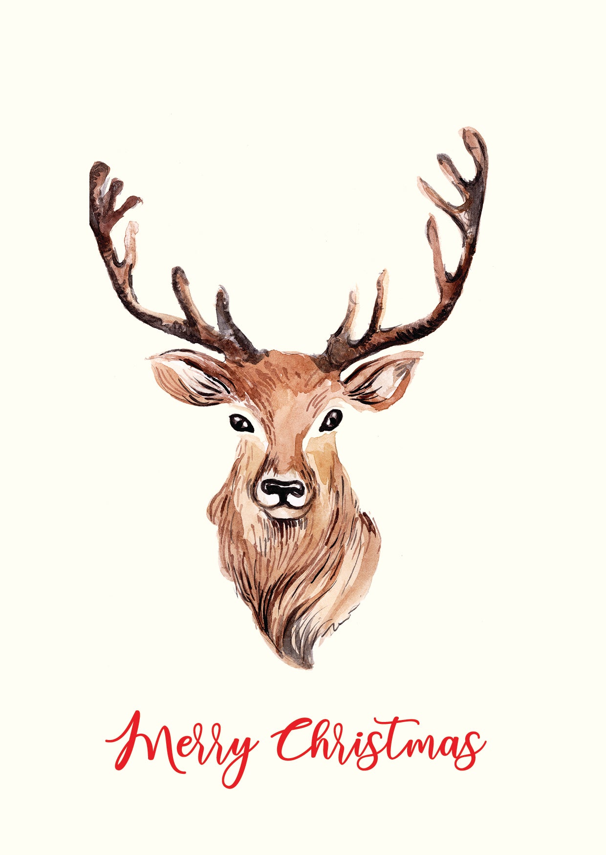 Stag Christmas Greeting Card by Maria Zvaric Illustration featuring an elegant stag design, ideal for sending festive Christmas greetings.