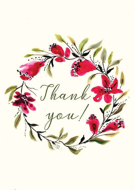 Thank You Greetings Card ( Red Flowers Wreath )