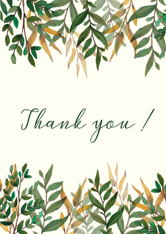 Thank You Greetings Card ( Green Leaves )