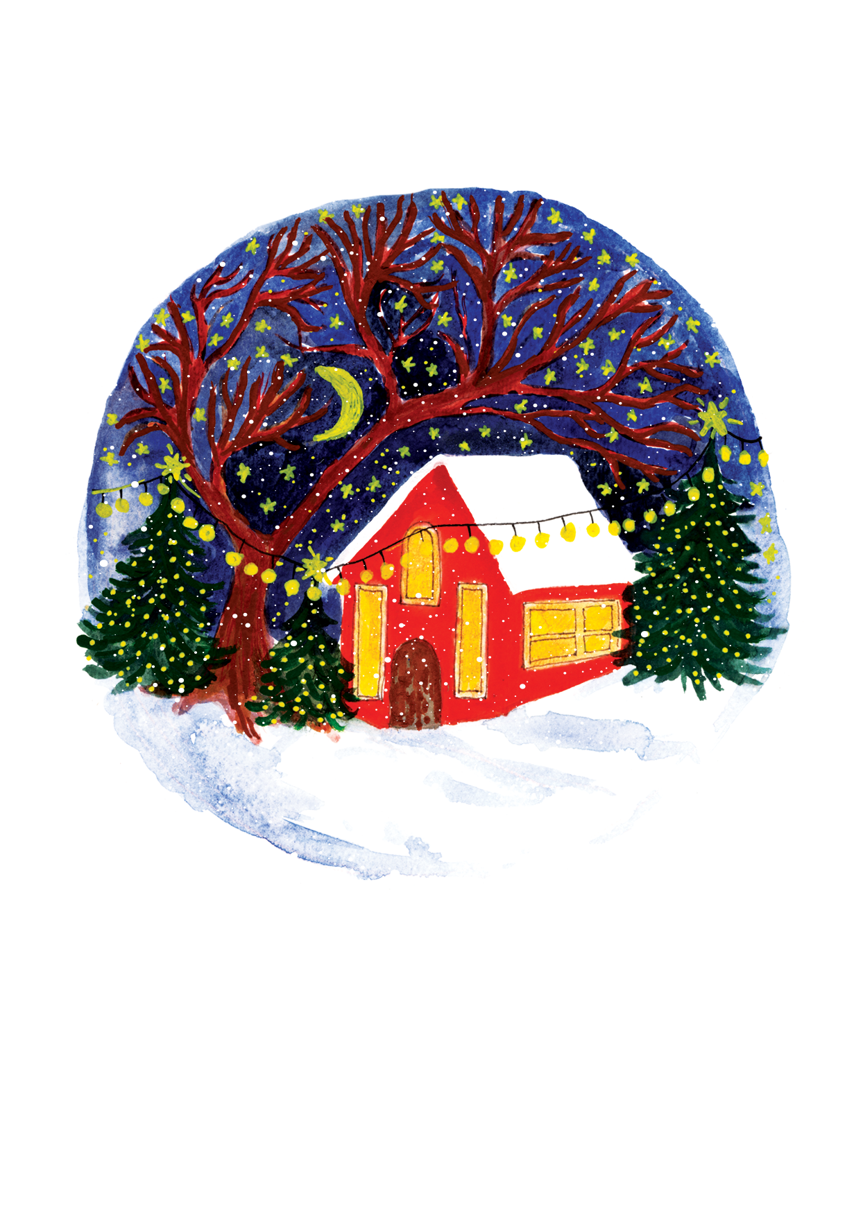 Under the Moonlight Sky Greeting Card | Peaceful Winter Design | Maria Zvaric Illustration