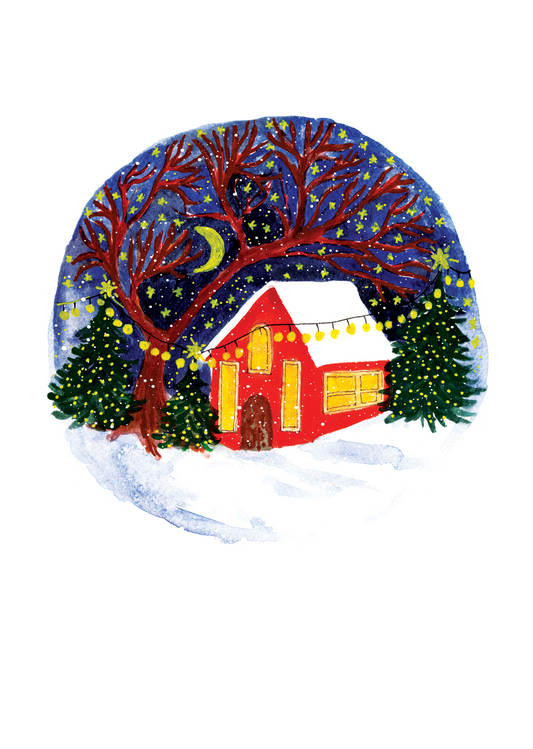 Under the Moonlight Sky Greeting Card | Peaceful Winter Design | Maria Zvaric Illustration