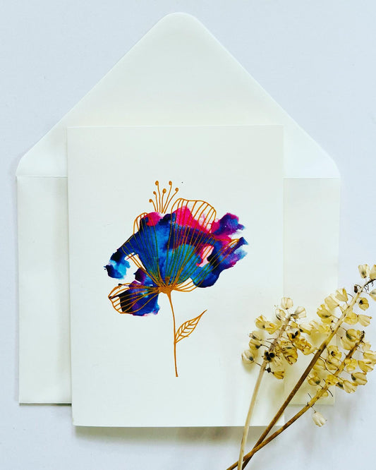 Watercolour Splash Flower Purple - Greetings Card