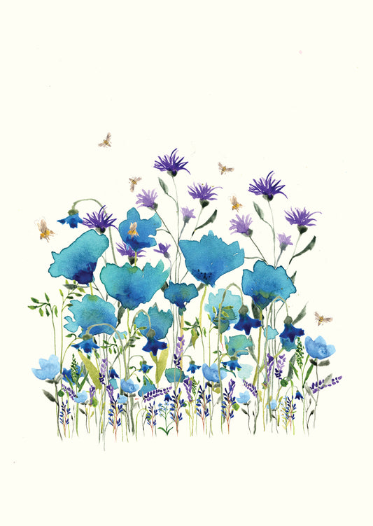 Wild Flowers Blue - Greetings Card