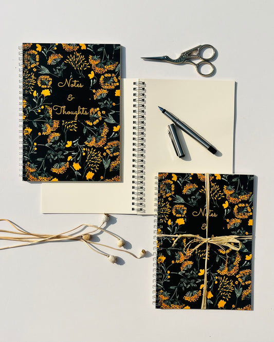 Yellow Summer Botanicals A5 Wirebound Notebook | Dotted & Plain Ivory Paper