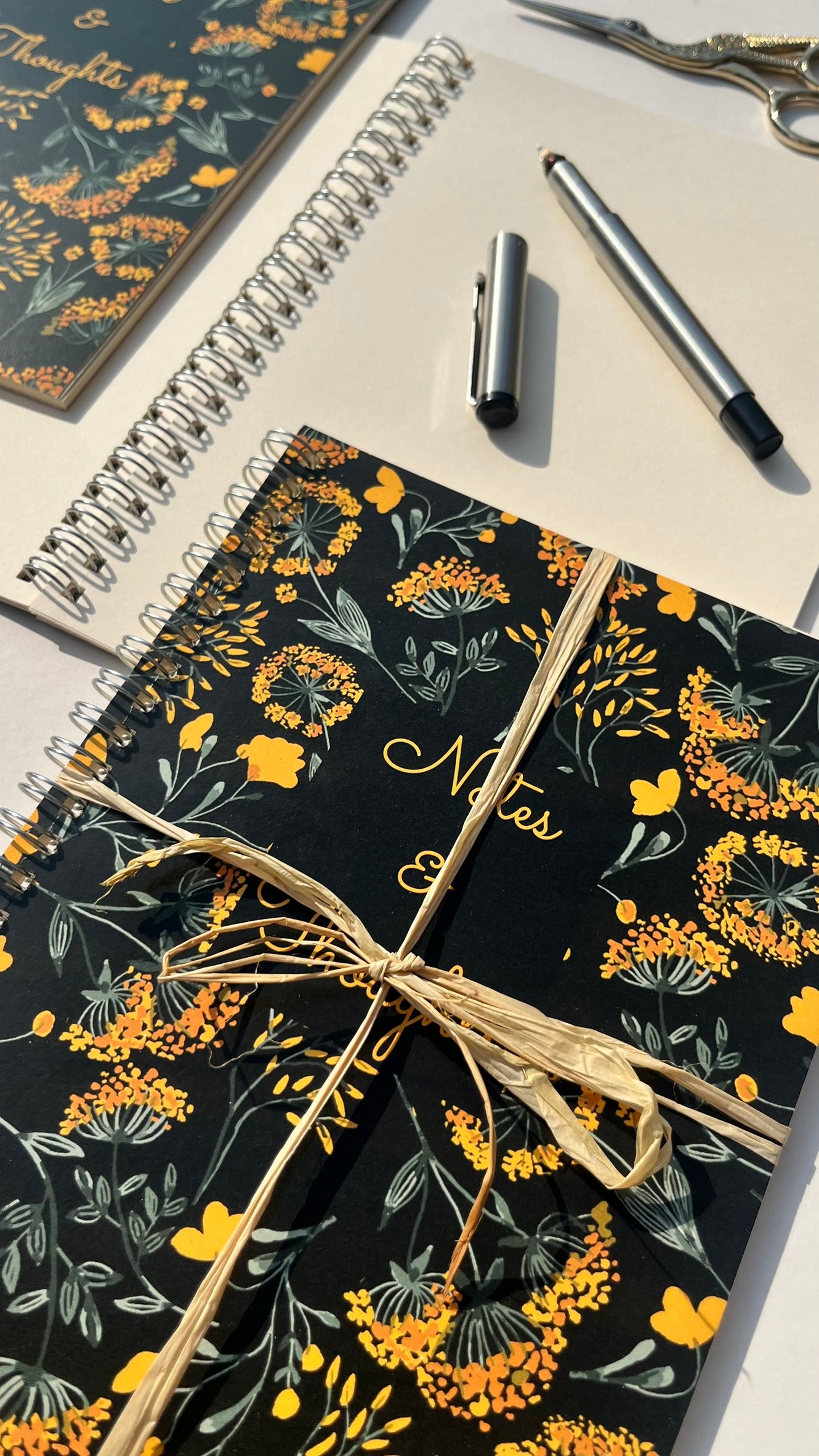 Yellow Summer Botanicals A5 Wirebound Notebook | Dotted & Plain Ivory Paper