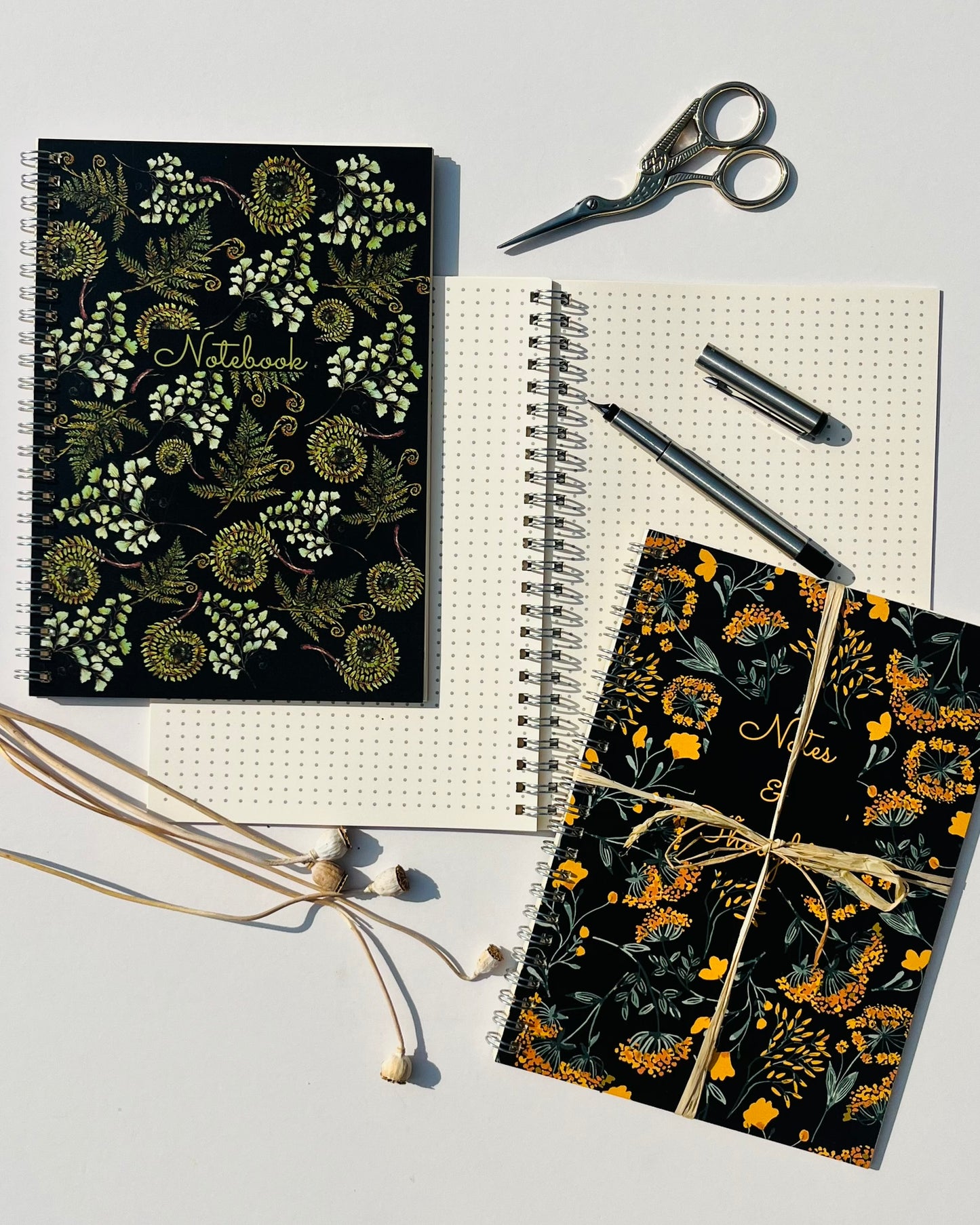 Yellow Summer Botanicals A5 Wirebound Notebook | Dotted & Plain Ivory Paper