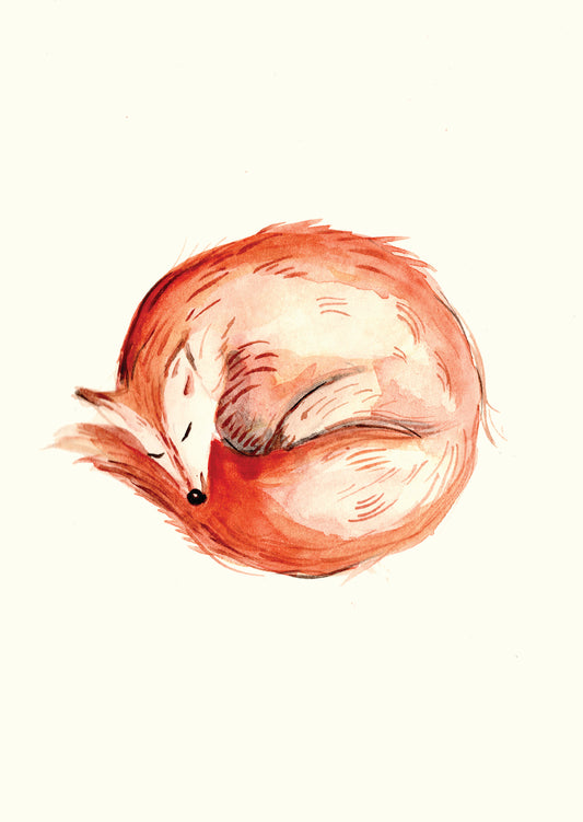 Sleepy Fox Christmas Greeting Card by Maria Zvaric Illustration featuring an adorable, sleepy fox design, ideal for sending cozy and festive Christmas greetings.