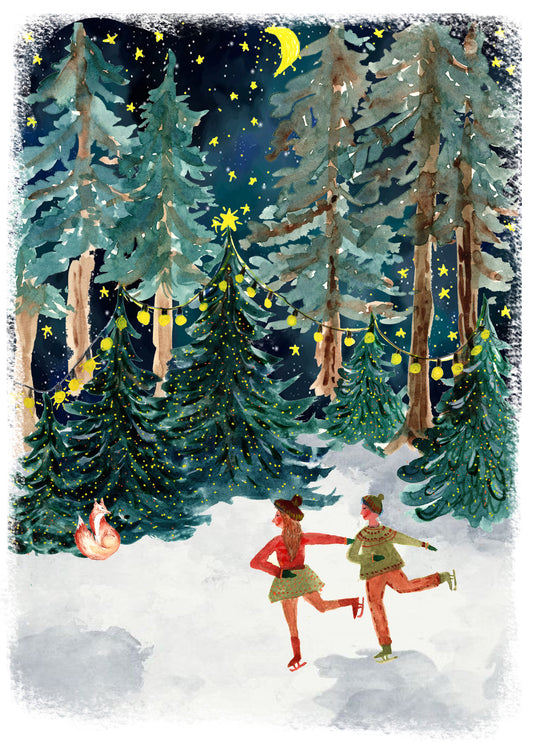 The Green Forest Christmas Greeting Card by Maria Zvaric Illustration featuring a lush forest design, ideal for sending festive and nature-inspired Christmas greetings.